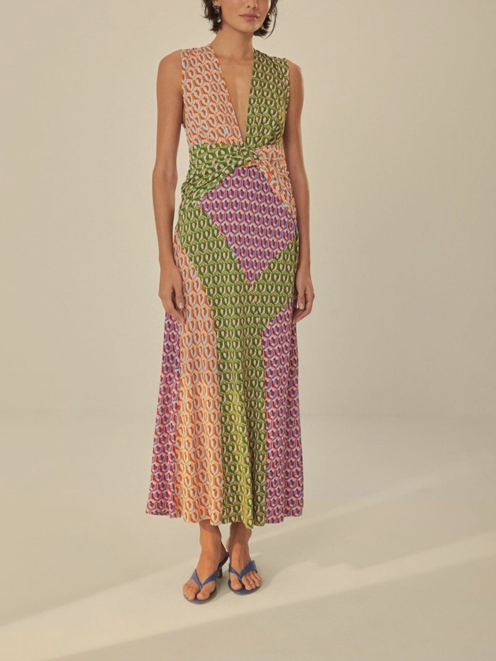 FARM RIO Cashew Knot Geometric Midi Dress